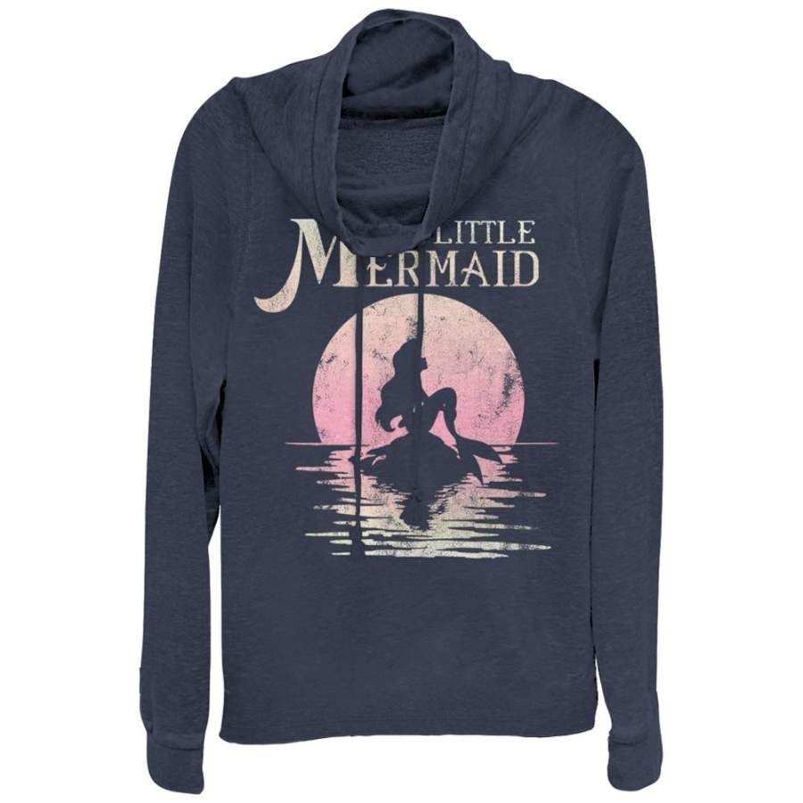 The Little Mermaid Junior’s Ariel Sunset  Cowl Neck Sweatshirt Navy Blue S