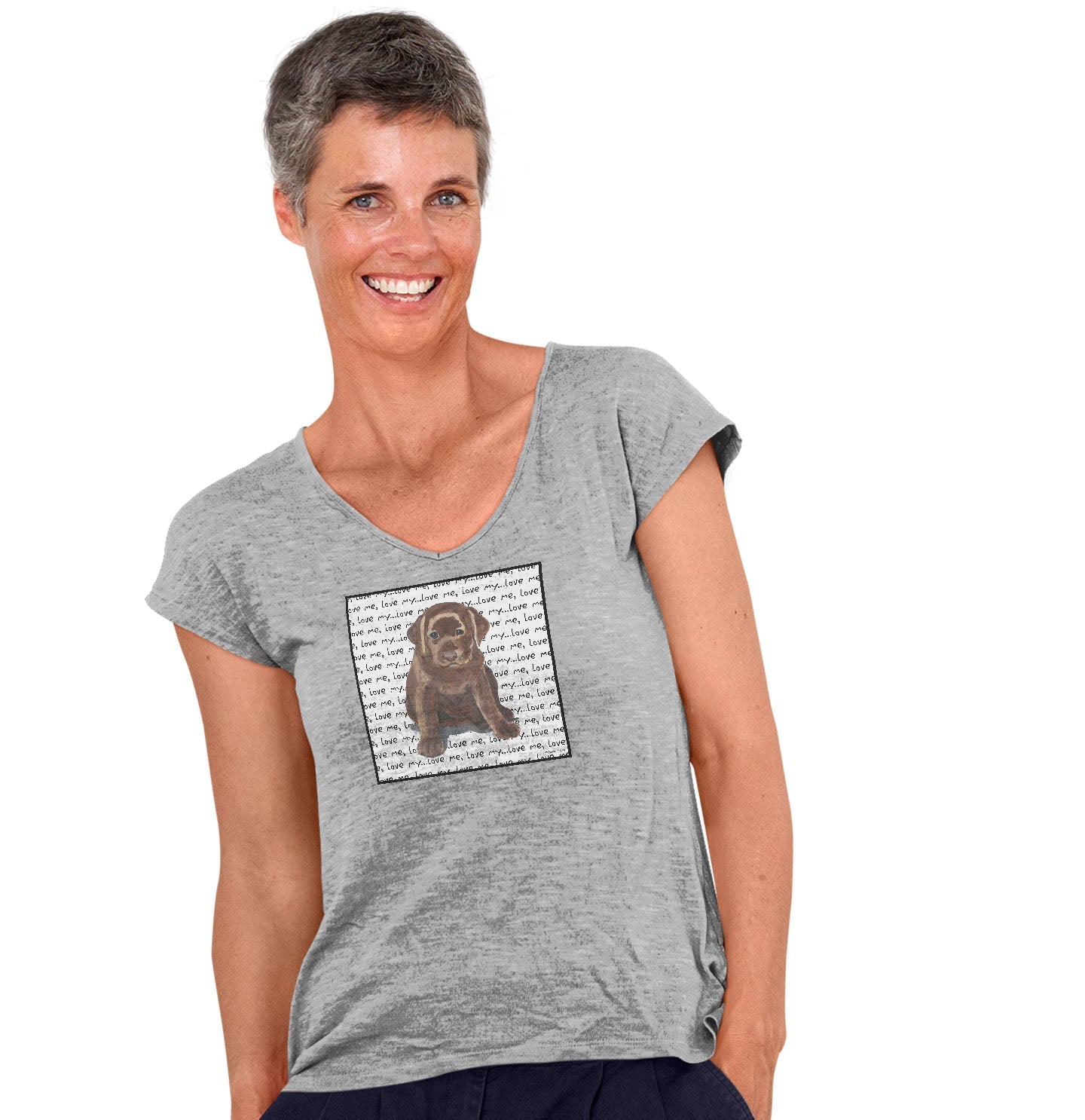 Chocolate Lab Puppy Love Text – Women’S V-Neck T-Shirt