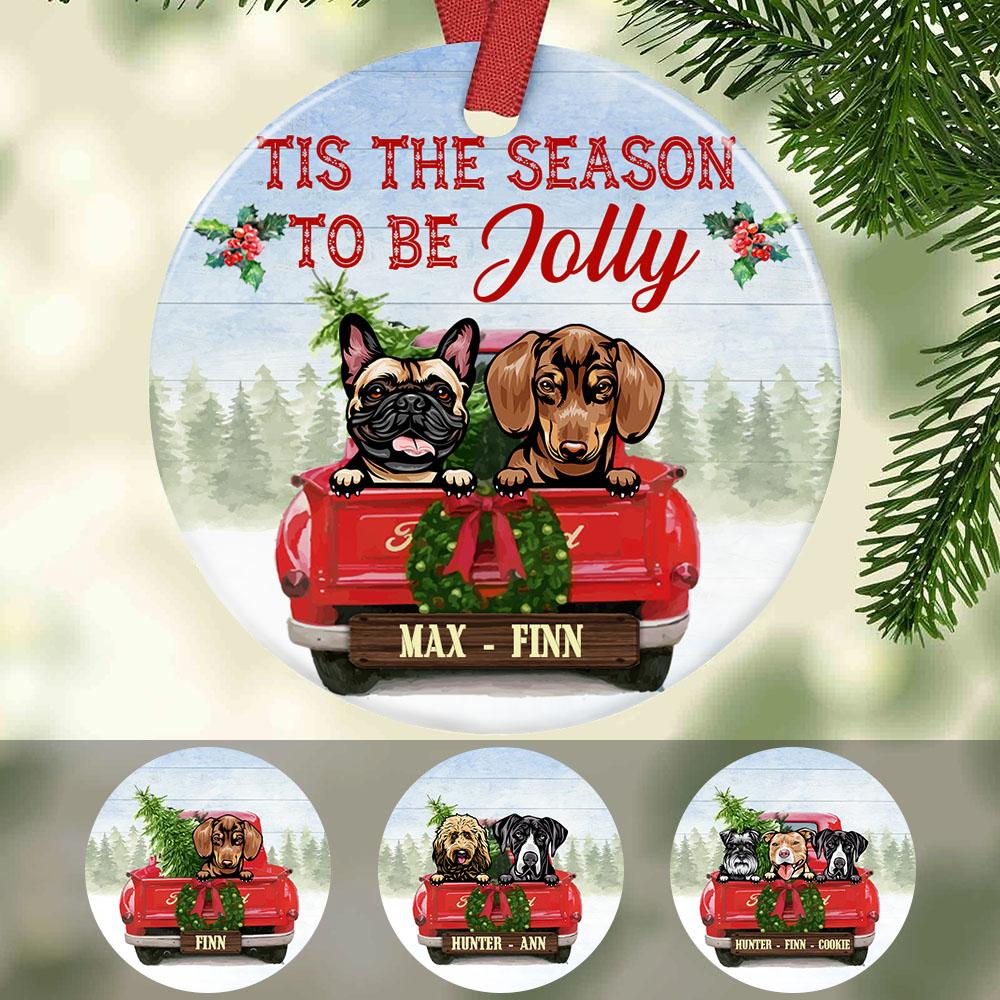 Personalized Dog  Red Truck Jolly Christmas  Ornament Ob52 87O58