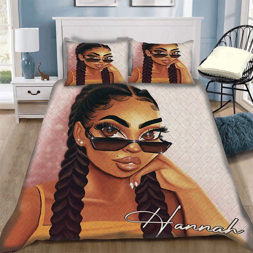 African American Girl With Glasses Pesonalized Custom Bedding Set Duvet Cover X Amp Pillow Cases