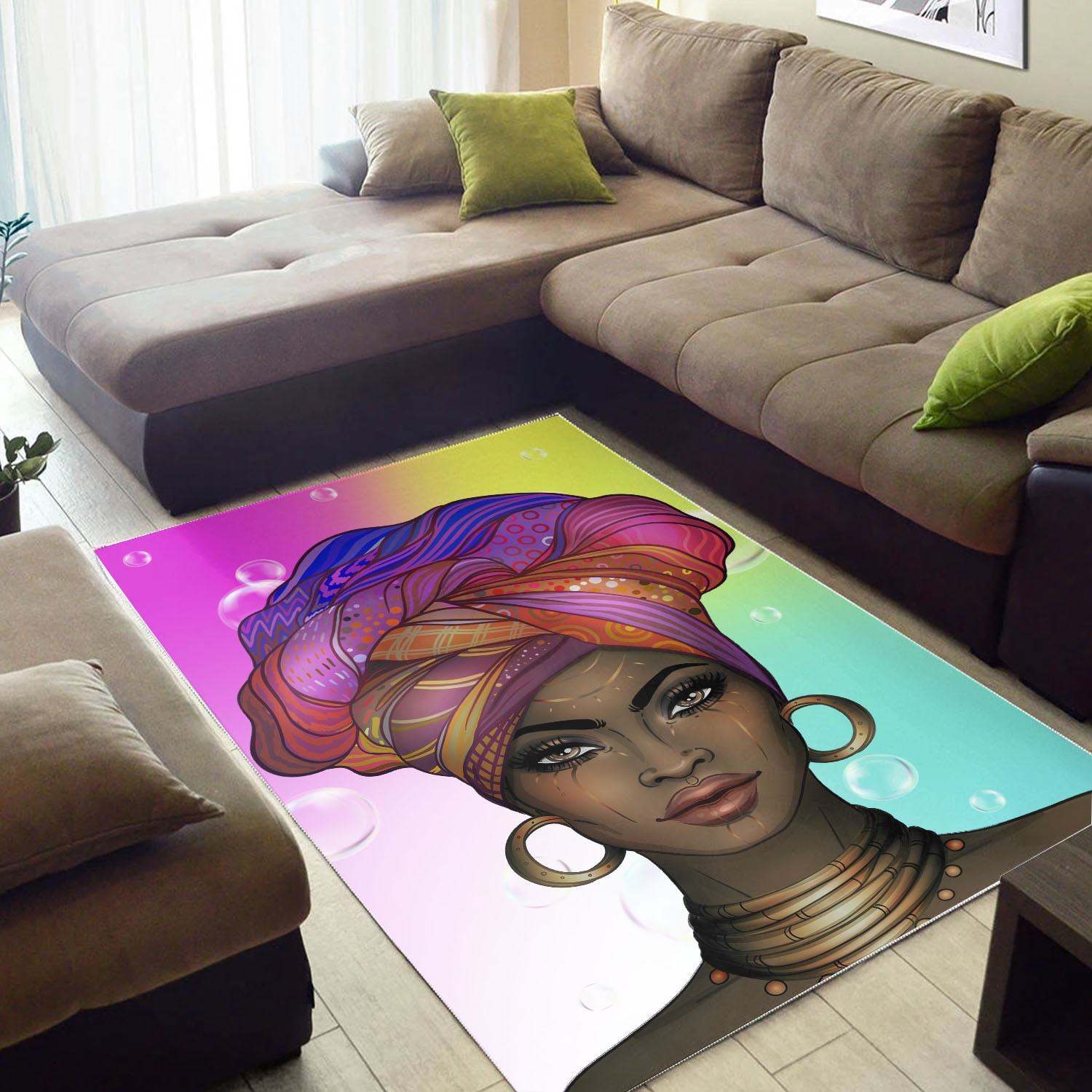 WonderBlackGirl – Colors and Bubbles Background Beautiful African Woman Rug Gifts 1