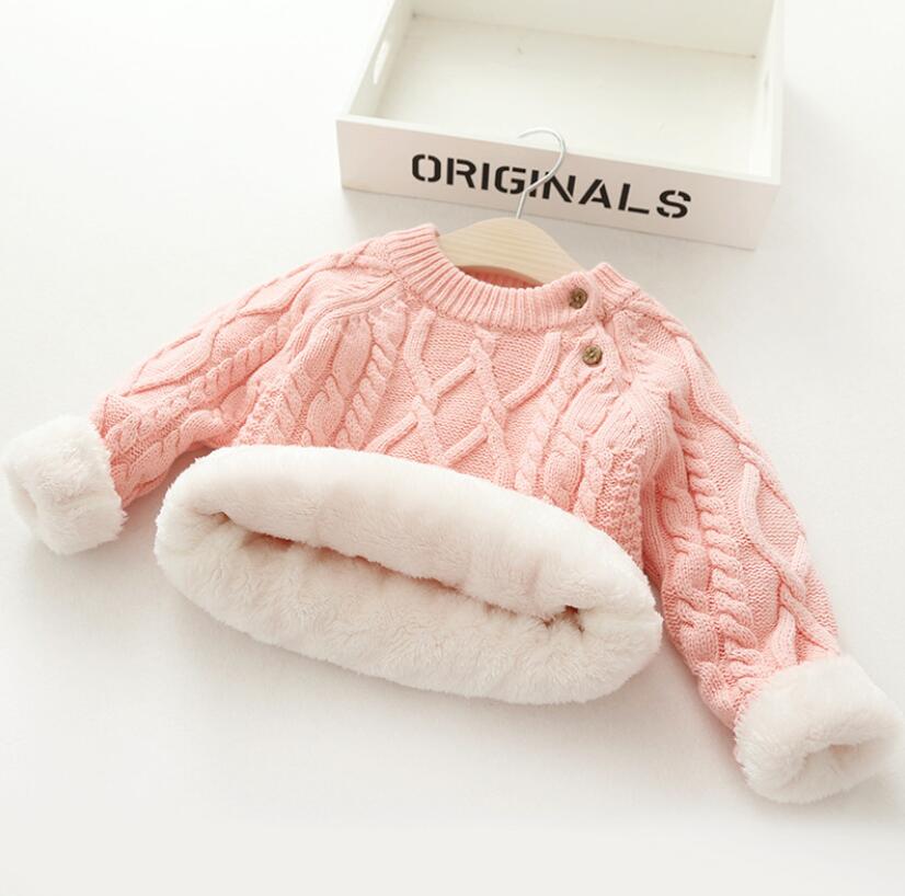 Baby clothes 1-5T kids winter velvet sweaters little baby outwear infant plush inside warm jacket toddler knitted pullovers tops alx