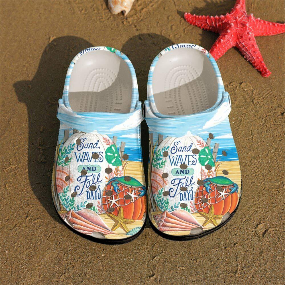 Beach Personalized Clog, Custom Name, Text, Color, Number Fashion Style For Women, Men, Kid, Print 3D Sand Waves And Fall Days