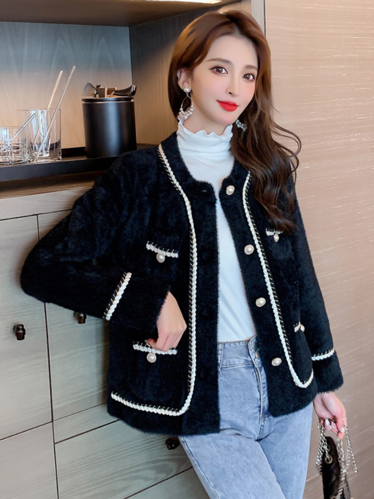 Women Elegant Imitation Mink Sweater Jacket Spring Autumn Fashion Casual O-Neck Knitted Cardigan Female Korean Loose Coat Tops alx