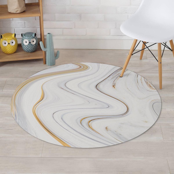 Gold White Marble Round Rug