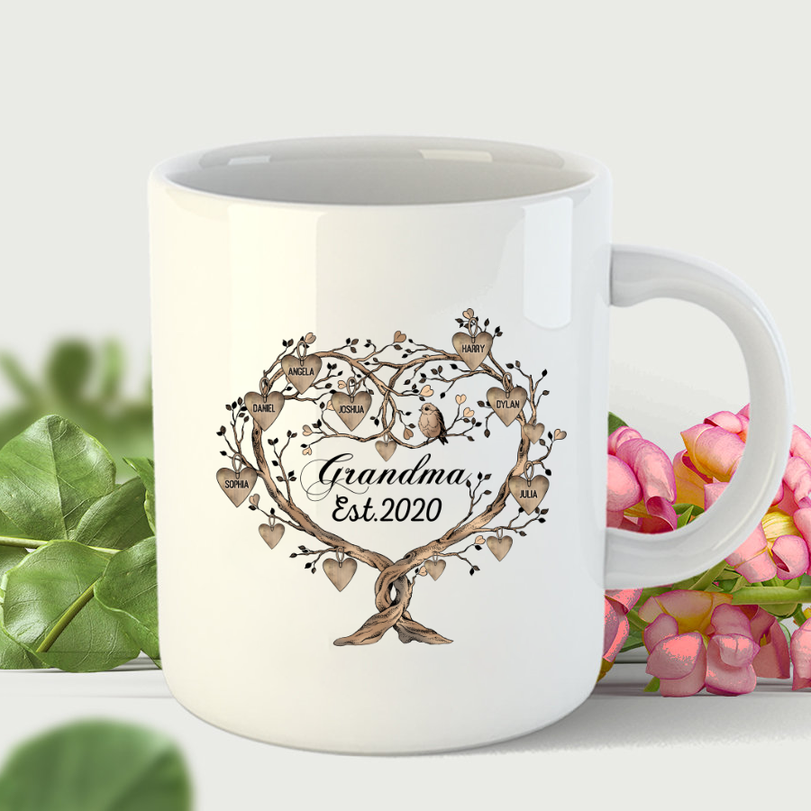 Grandma Tree Heart Kid Names Mug