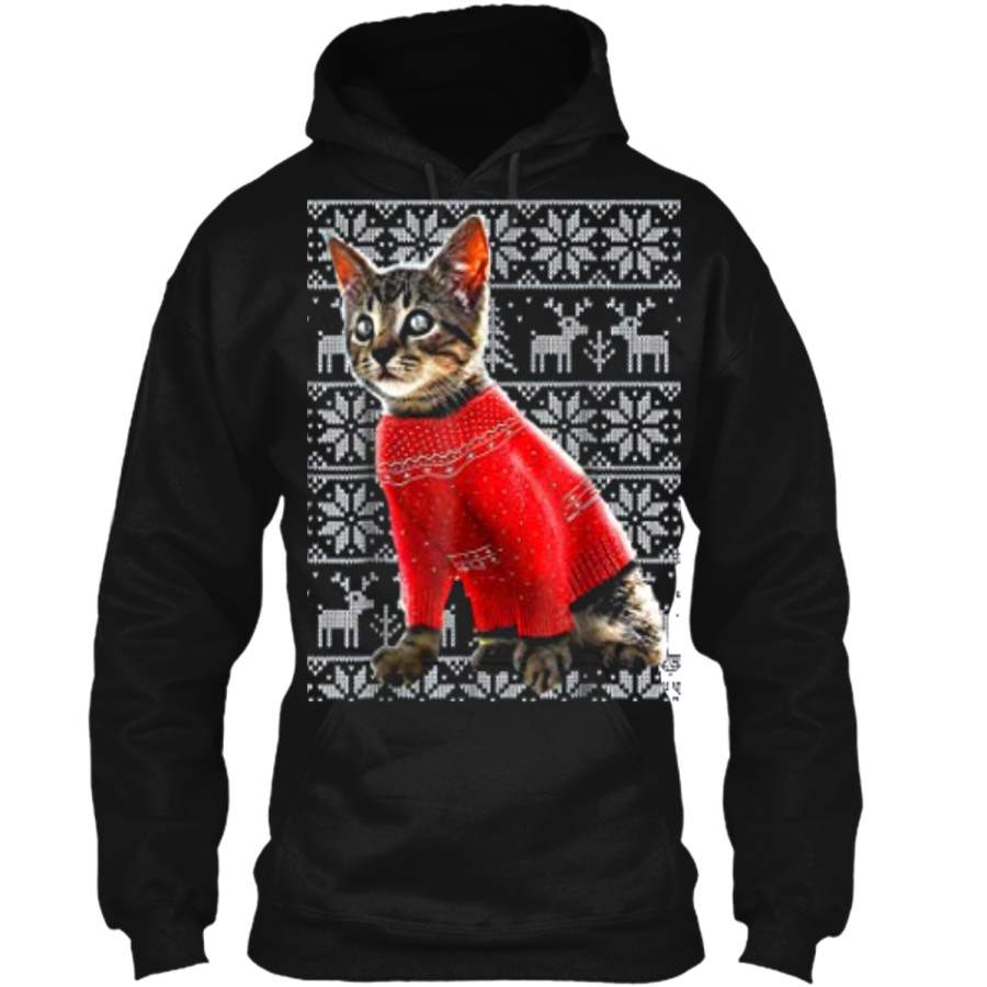 Ugly Christmas Sweater Cat  Christmas Cat Gifts Women Pullover Hoodie 8 oz