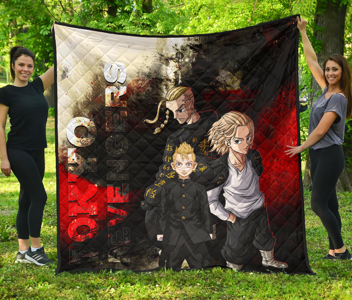 Tokyo Revengers Anime Mikey Brothers Uniform Red Black Watercolor Premium Quilt Blanket