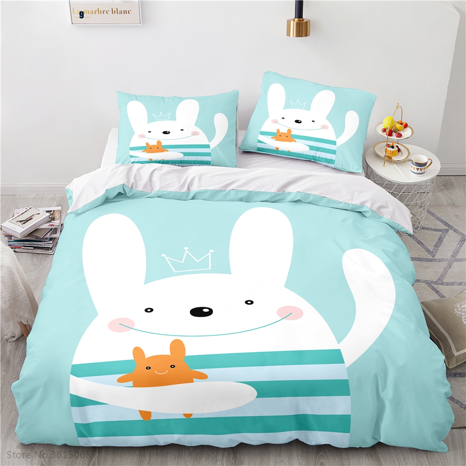 Cartoon 3D King Rabbit Printed Bedding Set Bedclothes Duvet Cover Sets Pillowcase Twin Full Queen King Size