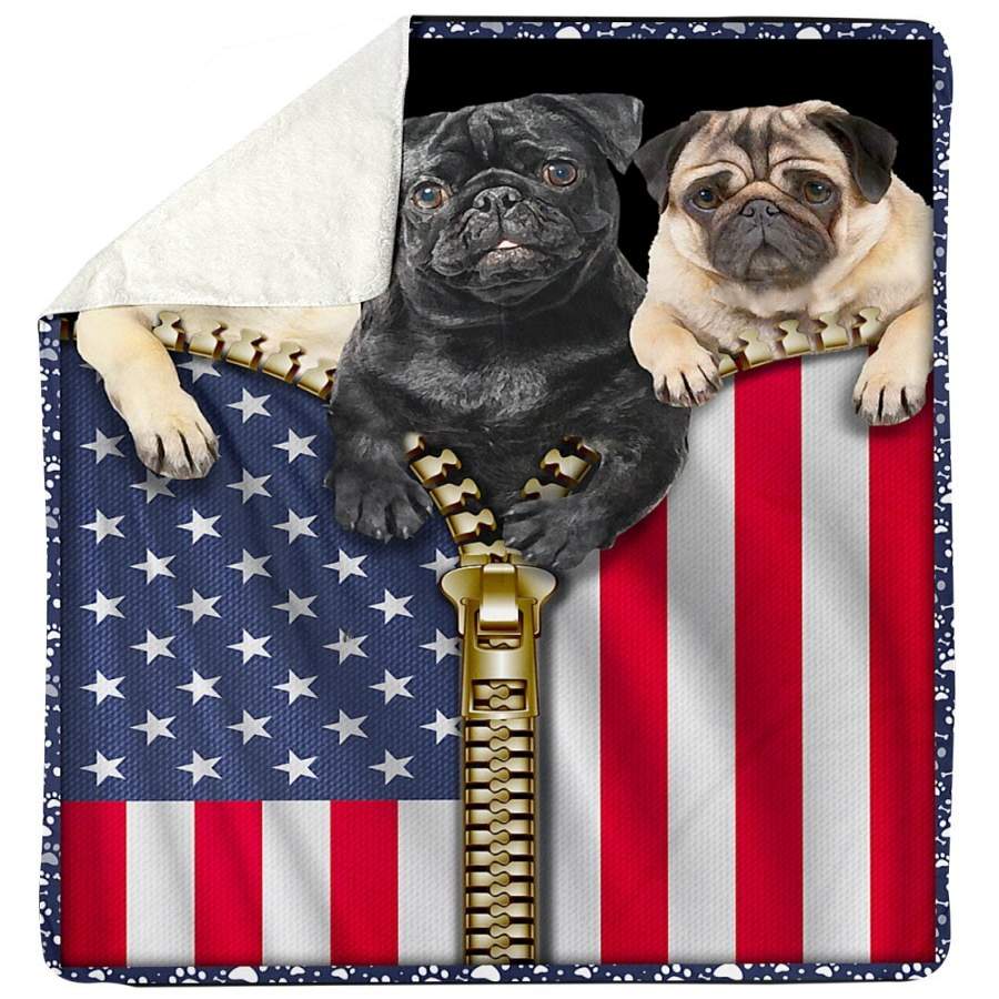 American Flag Bulldog Unique Custom Design For Dog Lovers Sherpa Blanket