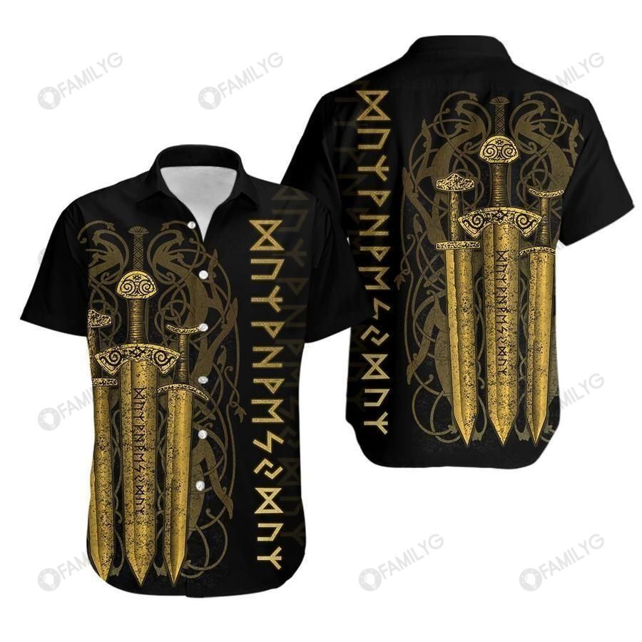 Viking Shirts – Nordic Warrior Viking Sword Gold Colorful Awesome Unique – Viking Hawaiian Shirt Summer Hawaiian For Men, Women, Couple