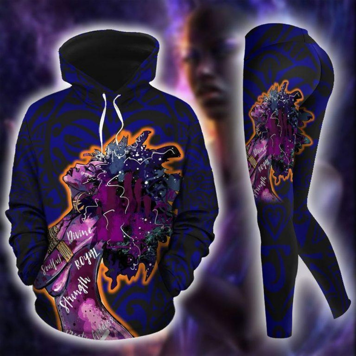 Black Queen Royal Blue Legging Hoodie , African Legging Hoodie