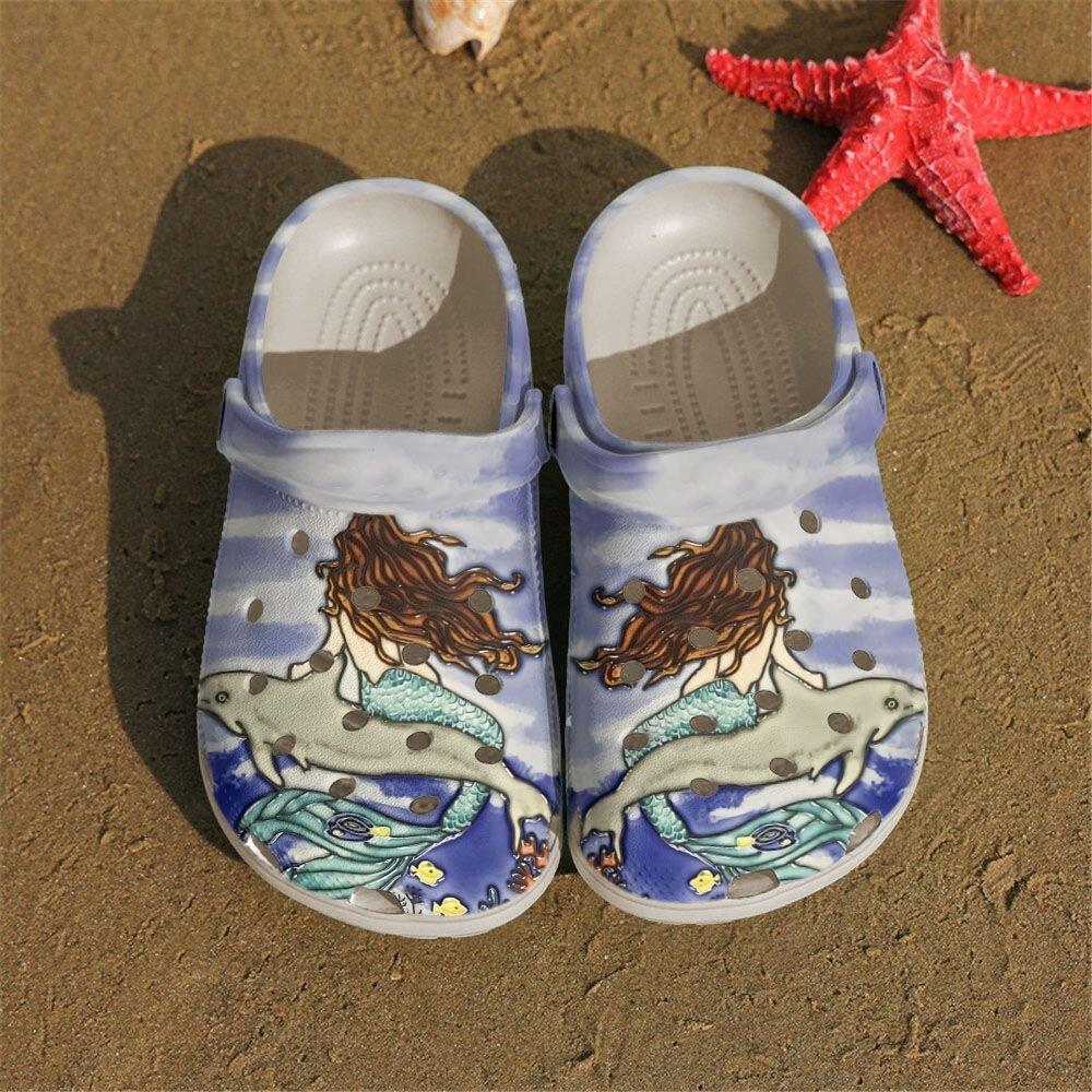 Mermaid Personalized Clog, Custom Name, Text, Color, Number Fashion Style For Women, Men, Kid, Print 3D Mermaid Dolphin