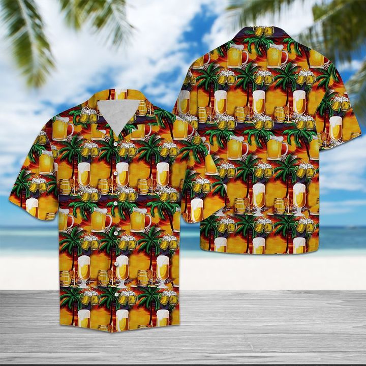 Beer Palm Tree Hawaiian Shirt Summer Button Up For Men, Women, Couple