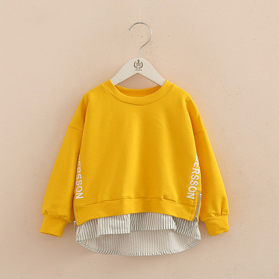 2022 Spring Autumn New 3-11 12 Years Teenage Child Loose Letter Cotton Tops Kids Baby Fake 2 Pcs Patchwork Sweatshirts For Girls alx