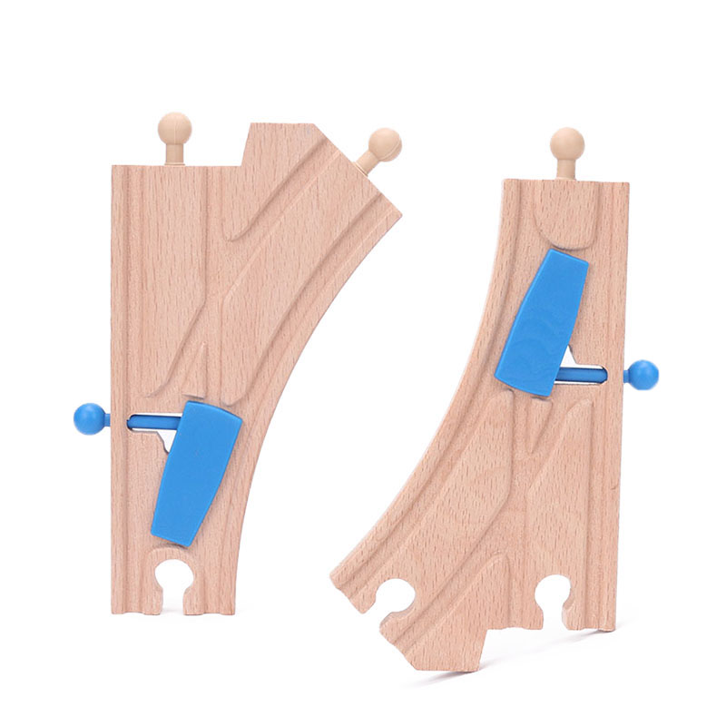 2pcs/set Blue Y-Switch Junction Switching Track Wooden Train Track Accessories Educational Railway Toys Bloques De Construccion alx
