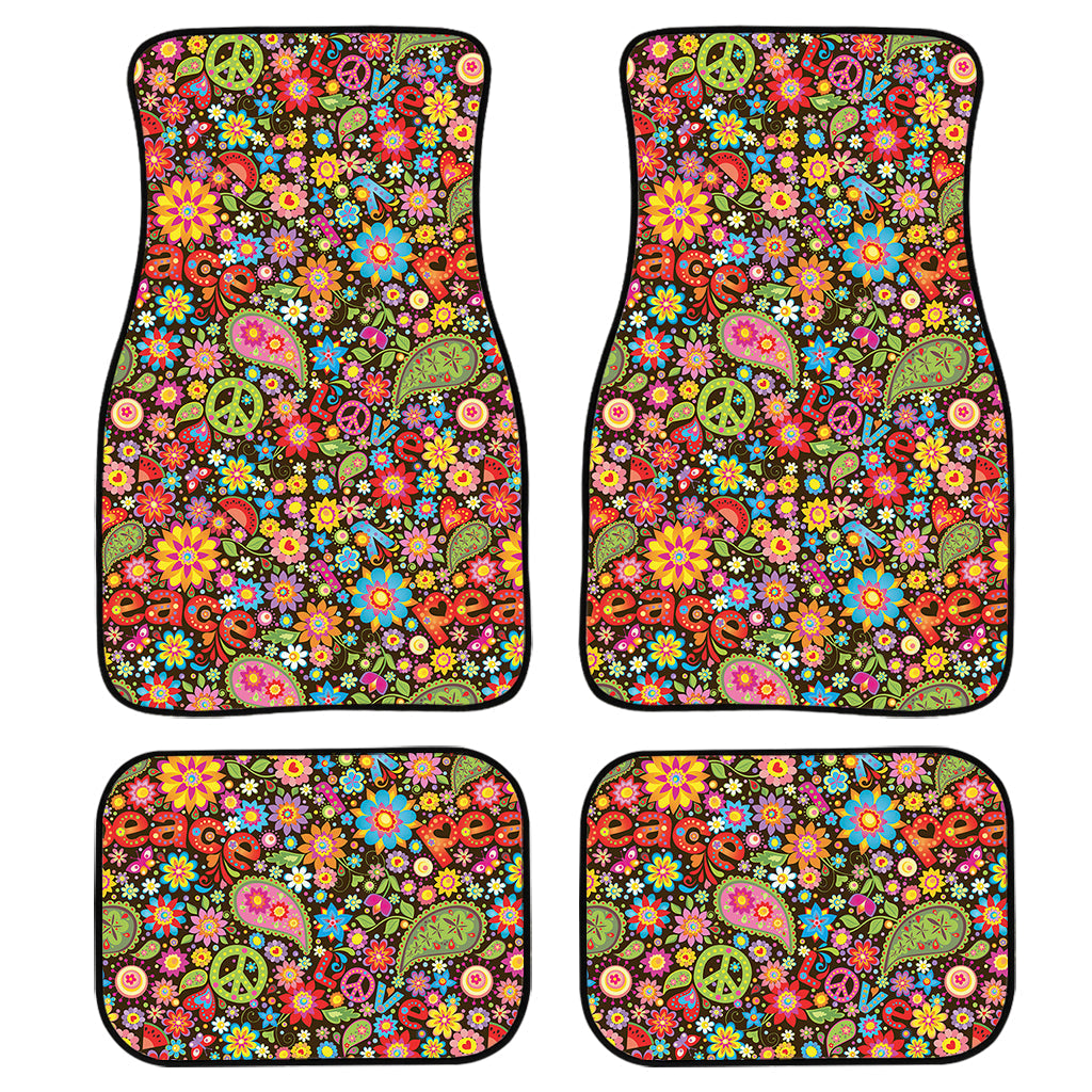 Colorful Hippie Peace Symbols Print Front And Back Car Floor Mats, Front Car Mat