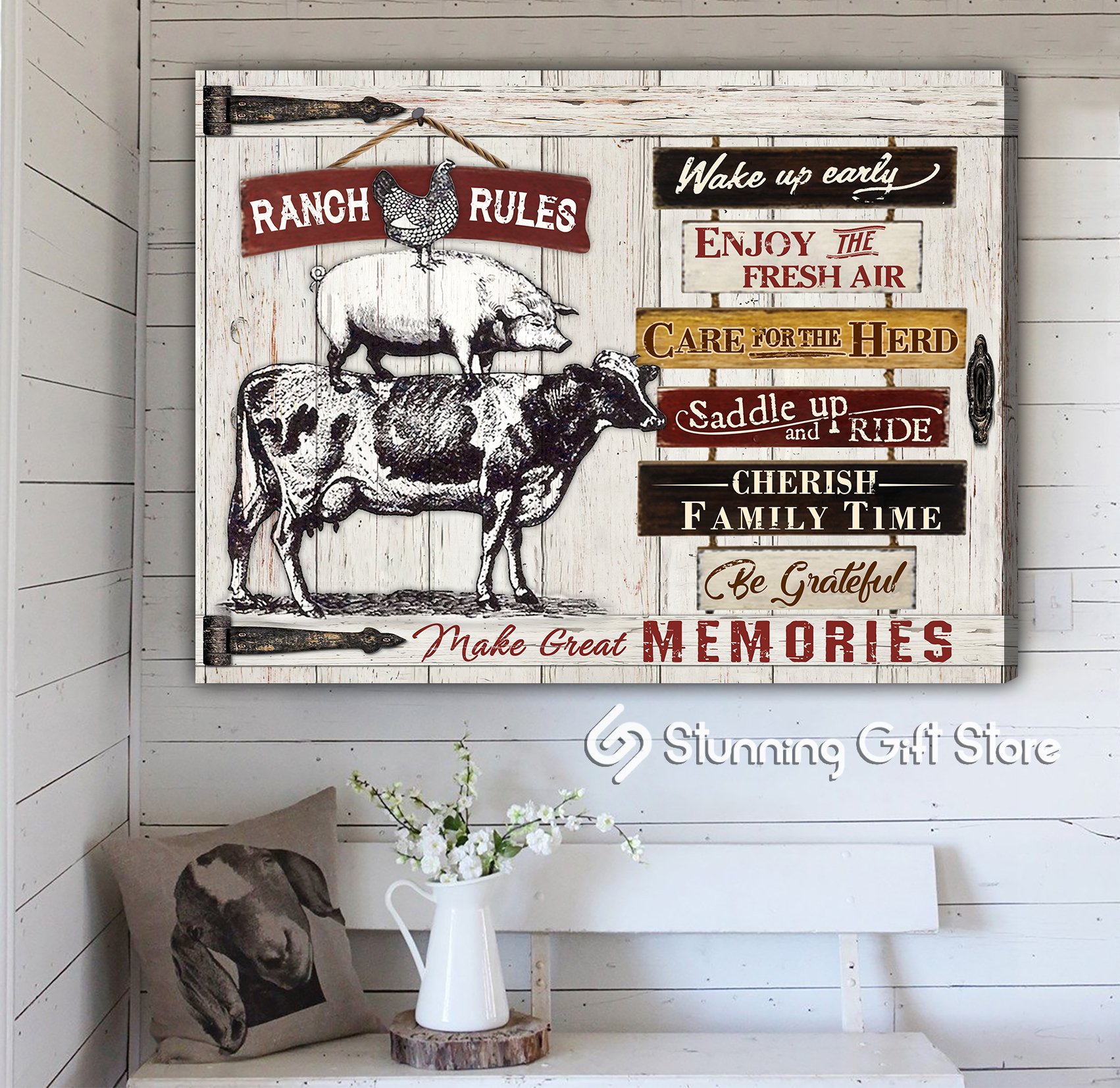 Stunning Gift Farm Animals Ranch Rules Rustic Barn Door Farmhouse Canvas Print