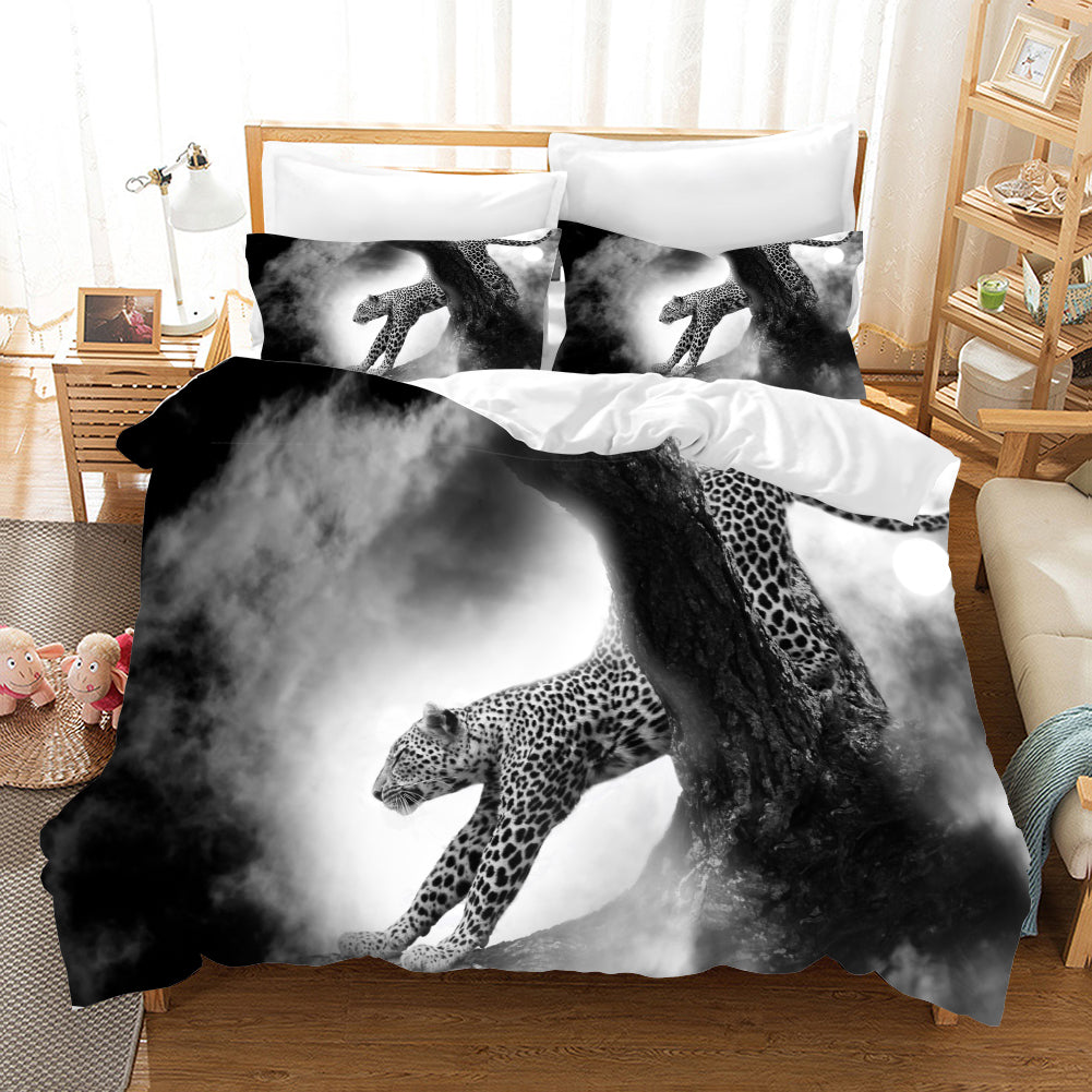 3D Black White Leopard Quilt Cover Set Bedding Set Pillowcases 123