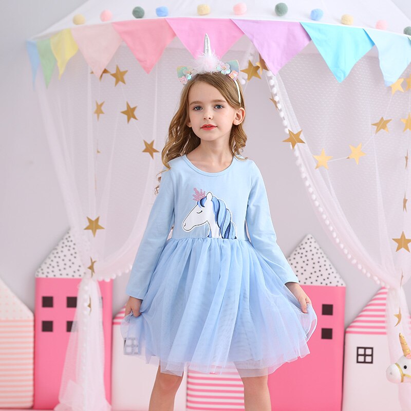 VIKITA Girl Christmas Dress Kids Autumn Winter Costumes Girl Long Sleeve Blue Vestidos Elsa Anna Sequins Dress Children Clothing alx