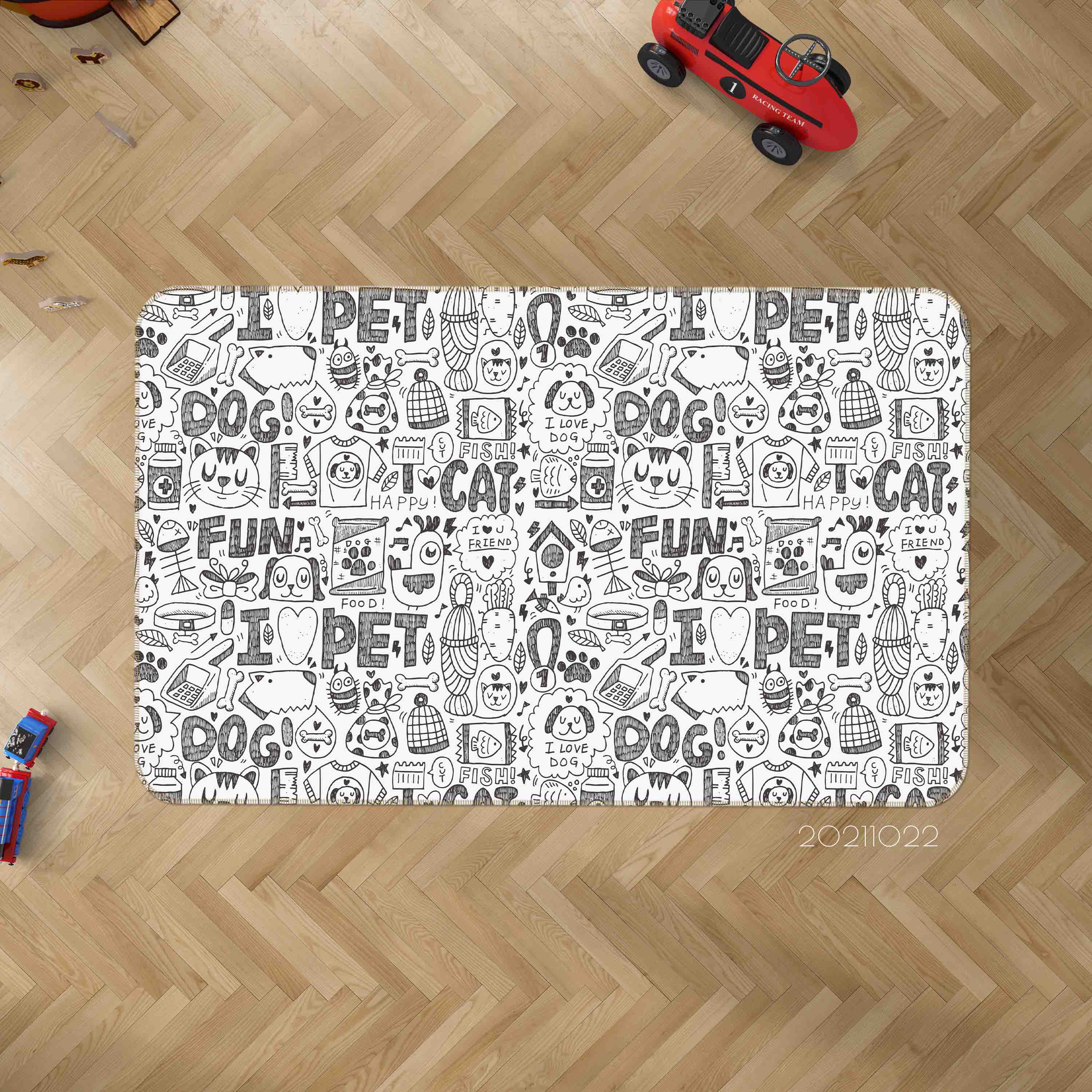 3D Cute Animal Cat Doodle Non-Slip Rug Mat 89