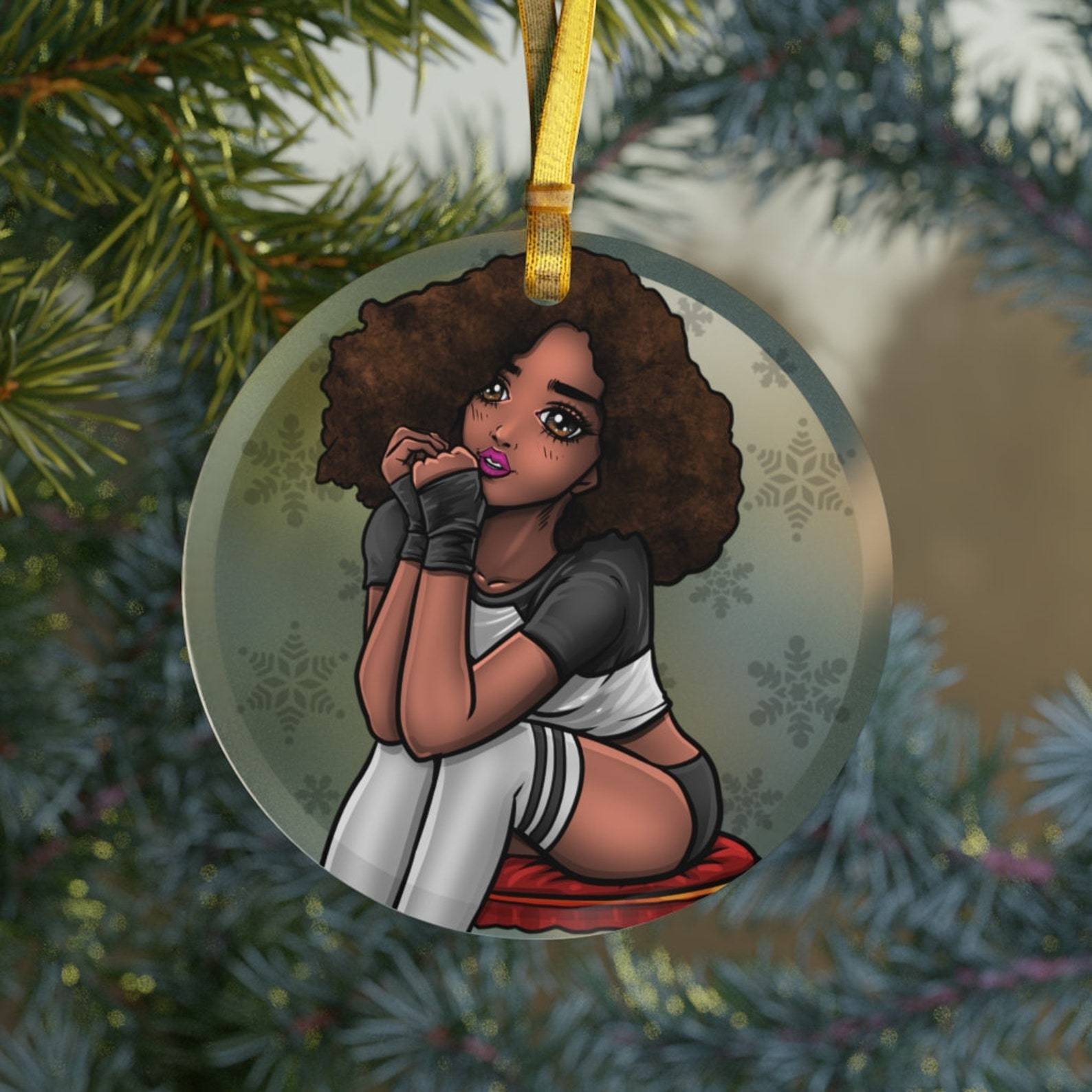 Sexy Anime Black Girl Glassblack Girl Christmasblack Anime Giftssexy Black Girl Anime Manga Japanese Christmas Ornament