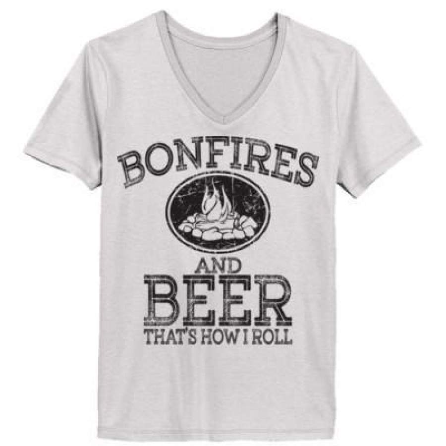 AGR Bornfires And Beer Thatz How I Roll – Ladies’ V-Neck T-Shirt