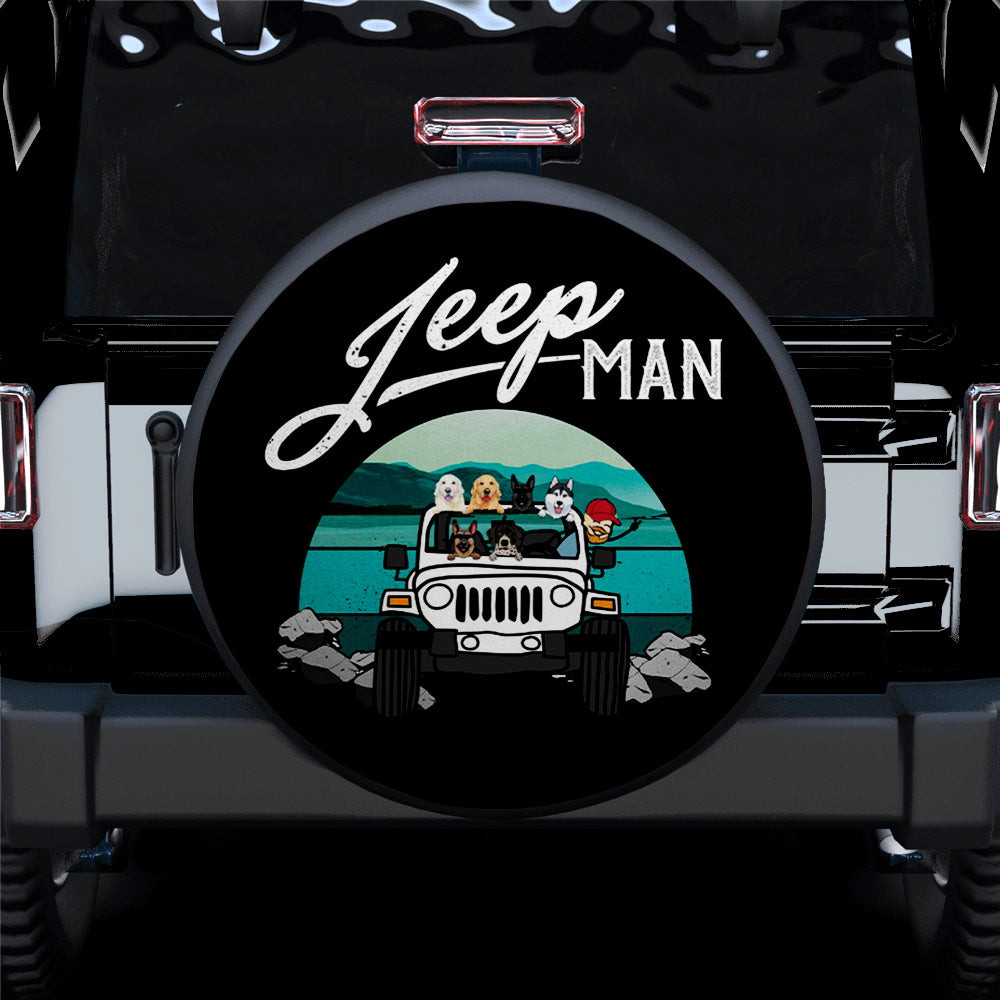 Jeep Man And Dogs Car Spare Tire Covers Gift For Campers