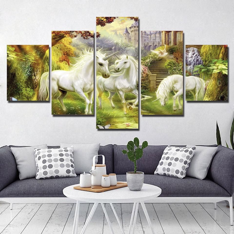 Unicorn Painting Un-006 Animal 5 Panel Canvas Art Wall Decor