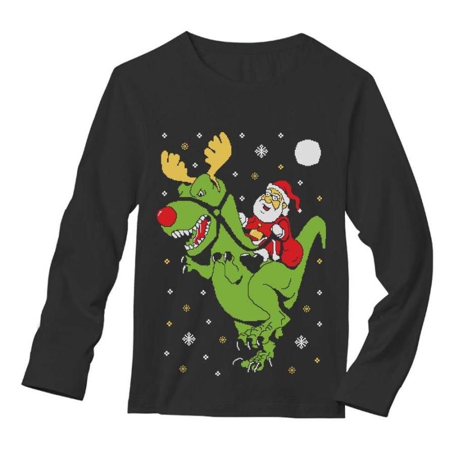 T-Rex Santa Ride Ugly Christmas Long Sleeve T-Shirt