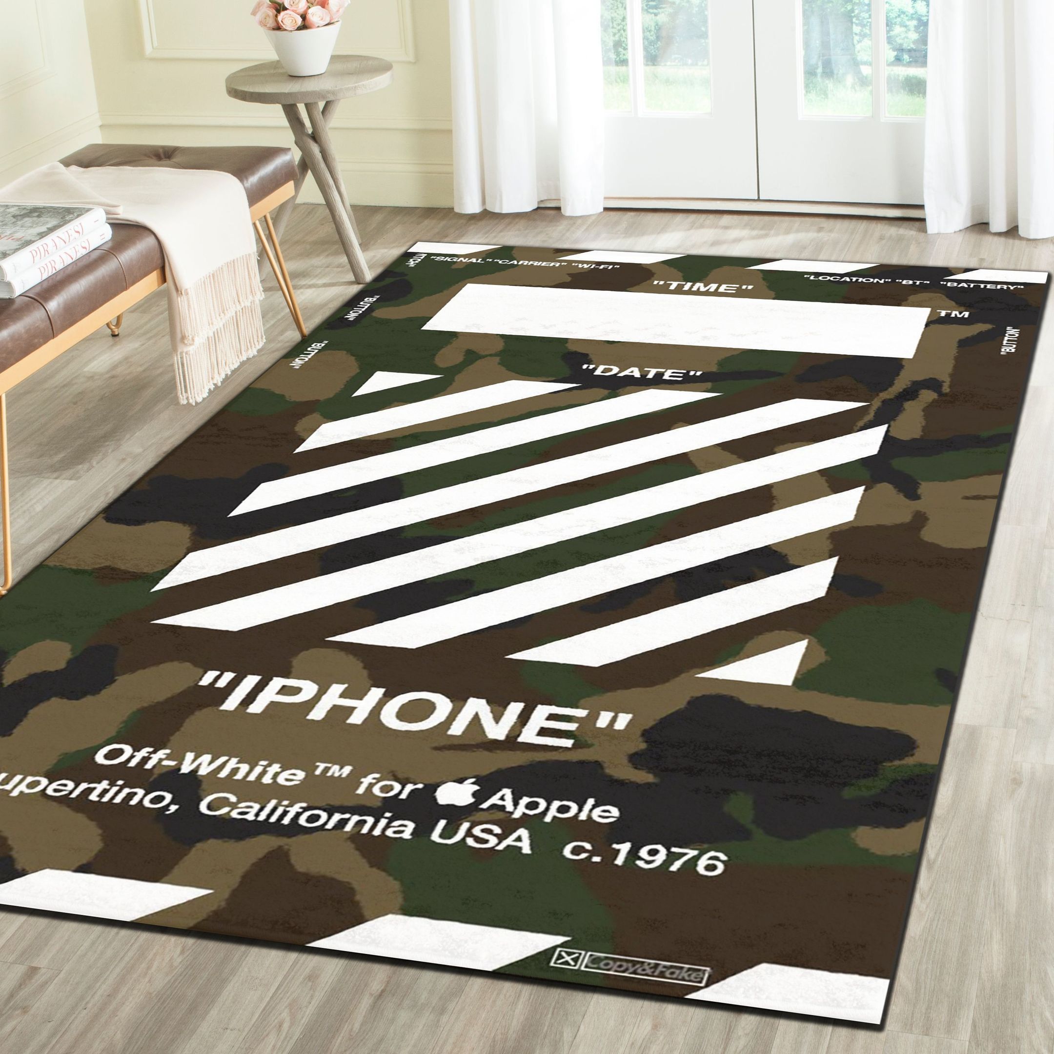 Off-White Logo Area Rug, Luxury Hypebeast Living Room Bedroom Carpet, Fashion Brand Floor Decor