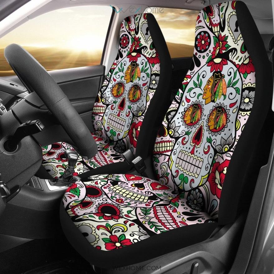 Party Skull Chicago Blackhawks Car Seat Covers Unique Car Gift 2021