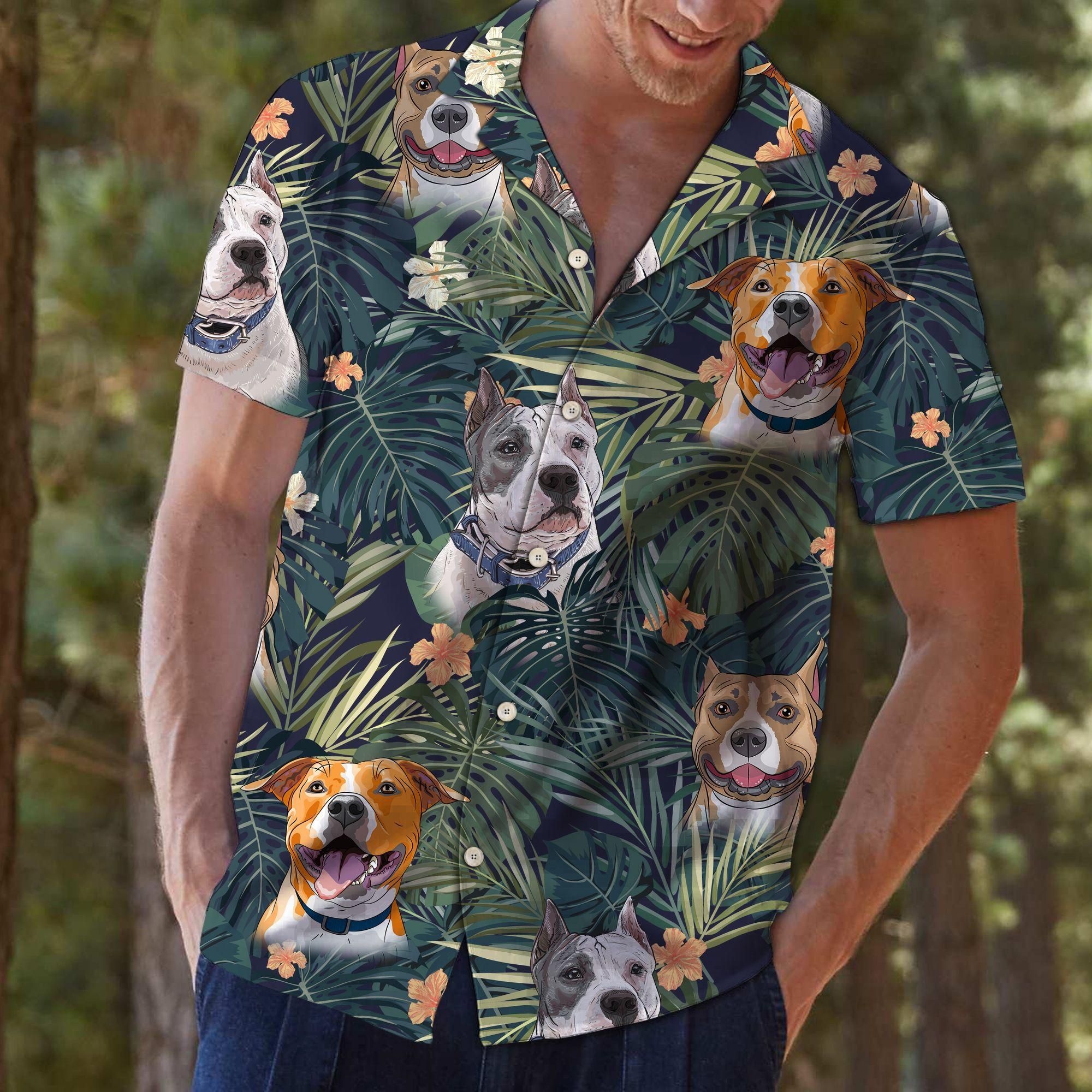 American Staffordshire Terrier Tropical Plants Aloha Hawaiian Shirt Colorful Short Sleeve Summer Beach Casual Shirt For Men And Women