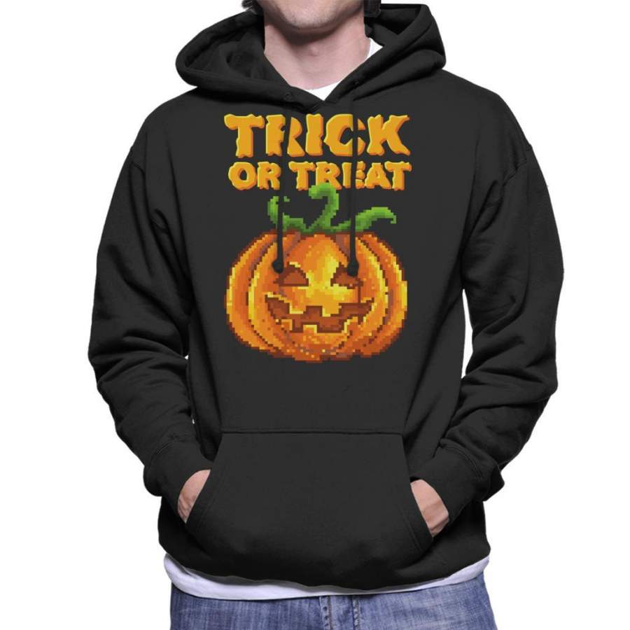 Trick Or Treat Halloween Pumpkin Pixel Art Men’s Hooded Sweatshirt