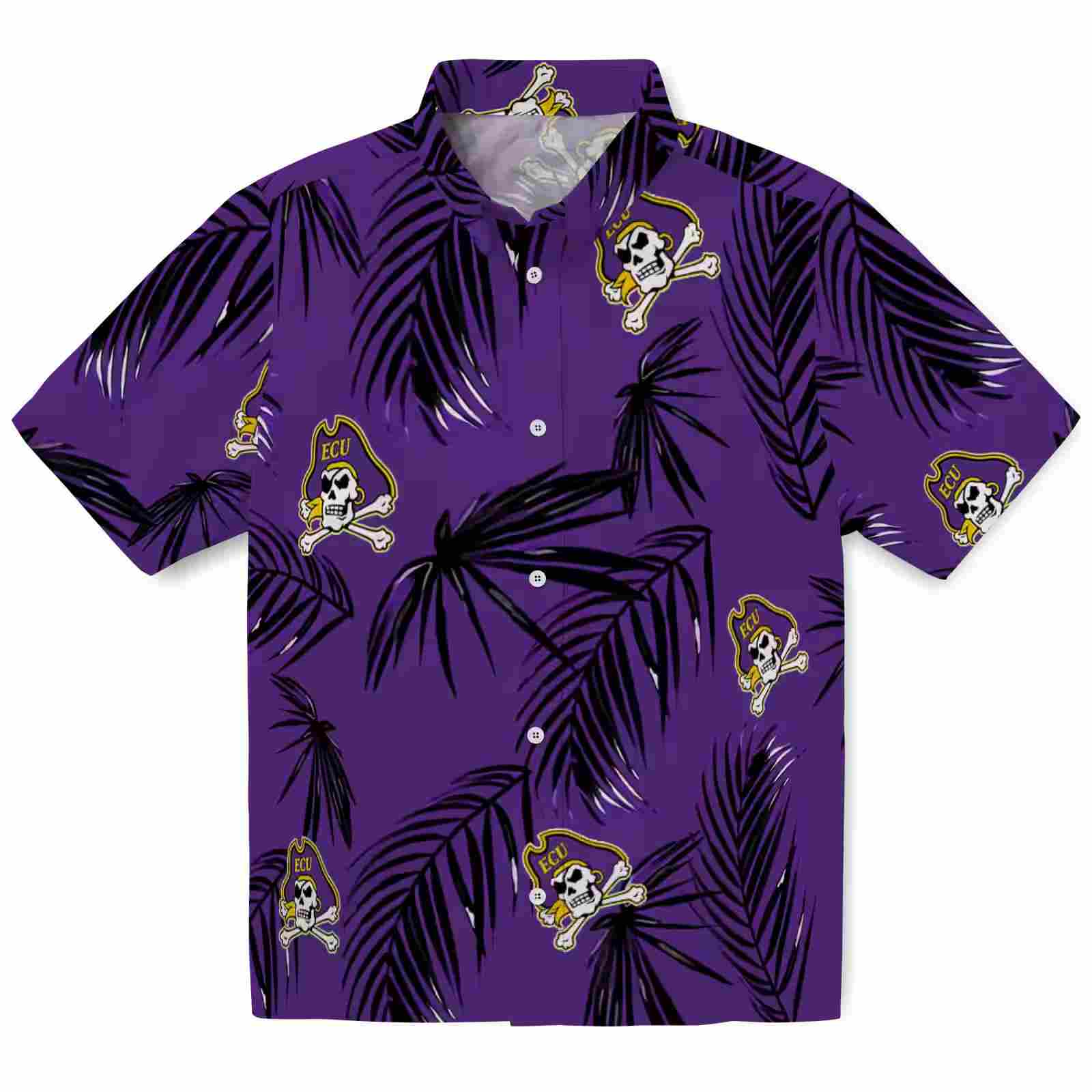 East Carolina Pirates Palm Leaf Purple Hawaiian Shirt