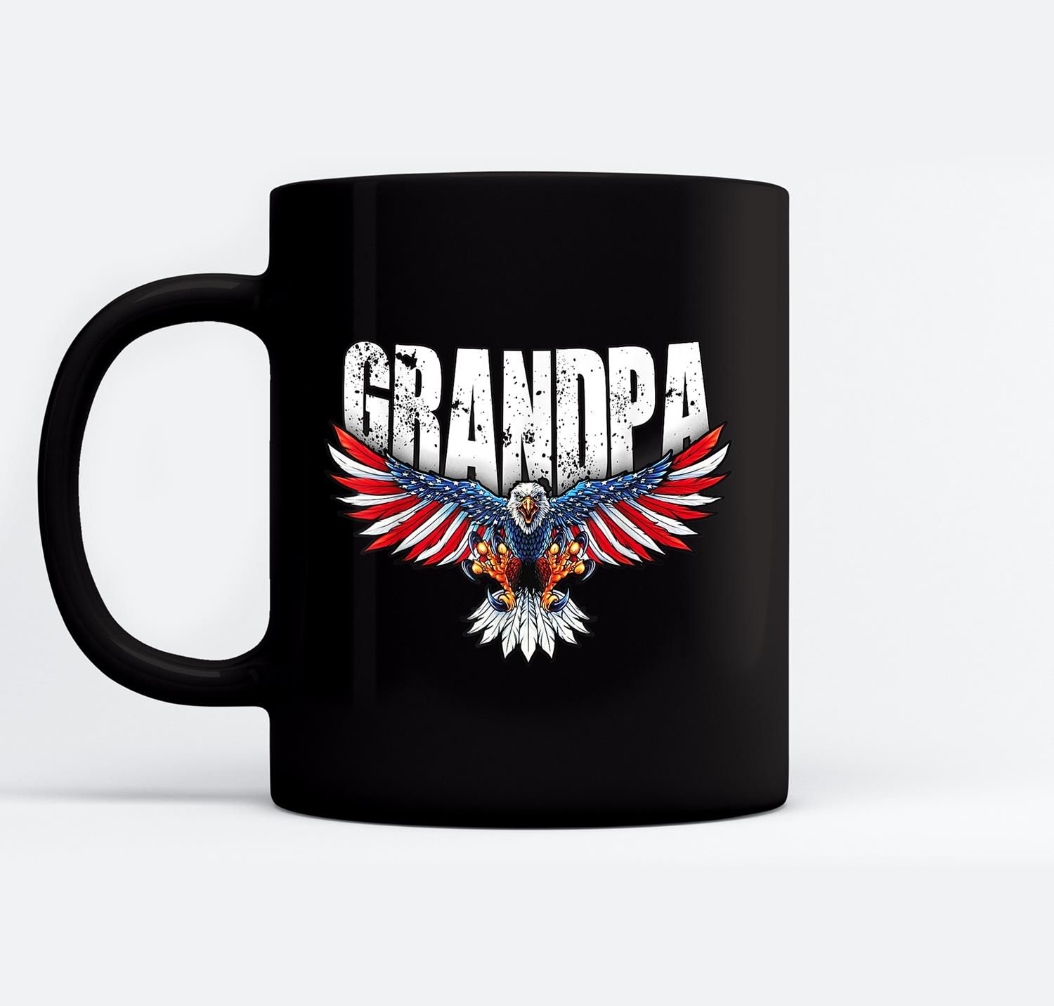 Mens Grandpa Vintage Usa Flag Bald Eagle Patriotic 4Th Of July Ceramic Coffee Black Mugs