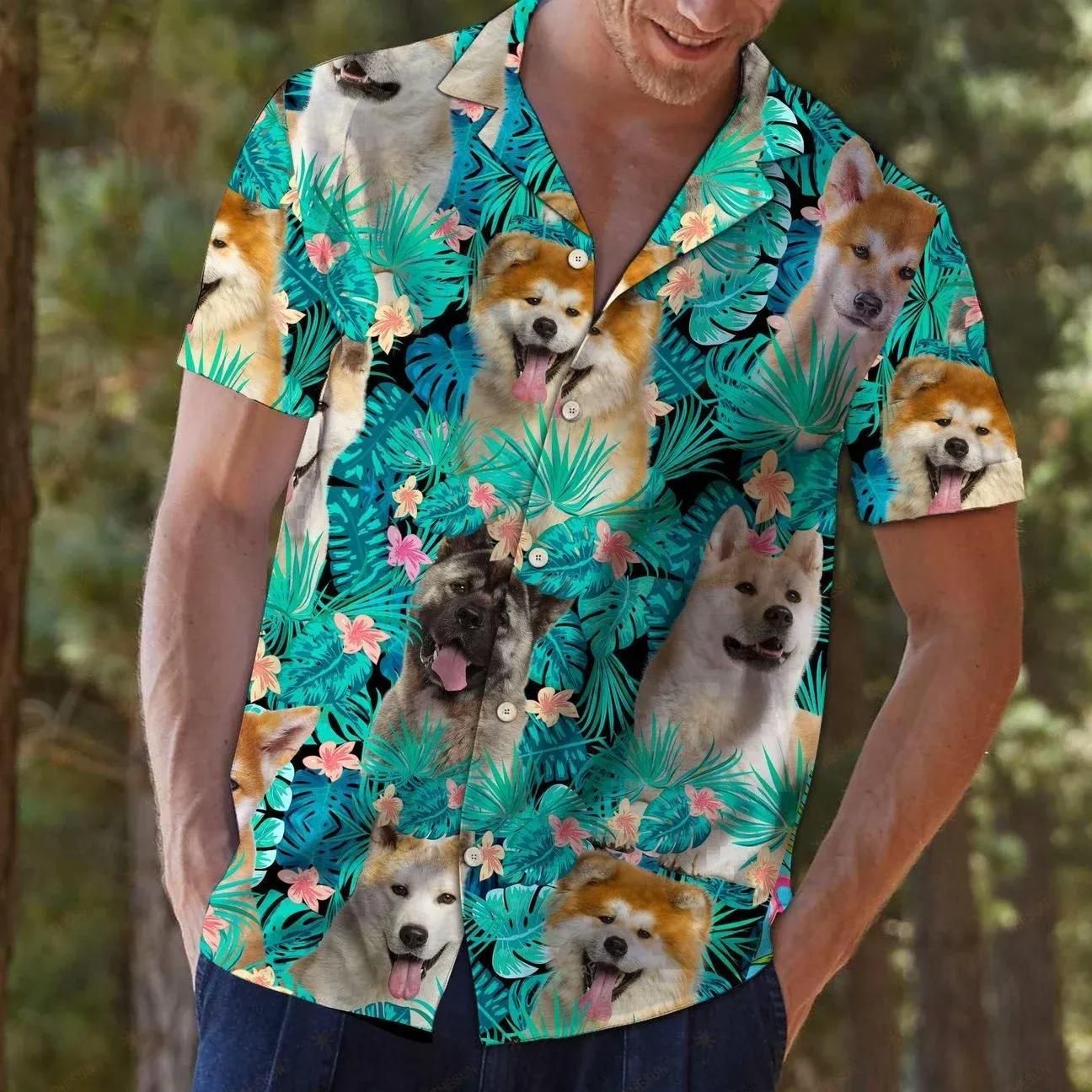 Akita Tropical Aloha Hawaiian Shirt Colorful Short Sleeve Summer Beach Casual Shirt For Men And Women