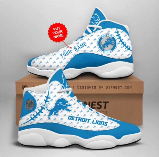 Personalized Detroit Lions Team Logo Air Jordan 13 Printing Shoes Sneaker