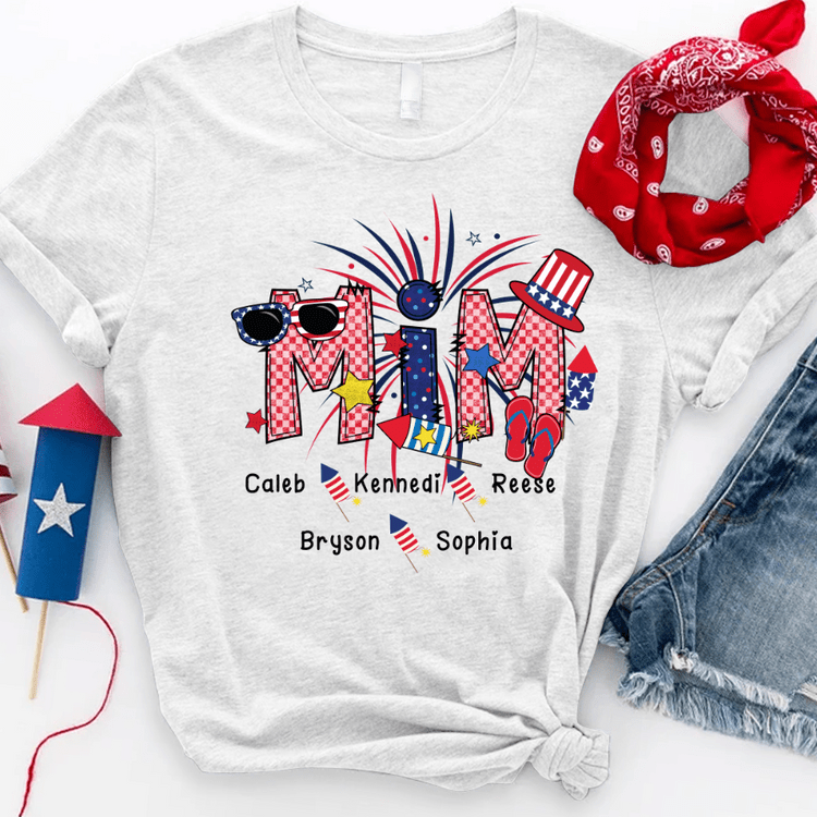 Personalized 4Th Of July Grandma Shirt, Patriotic Doodle Nana Shirt, Mimi Shirt For Grandma