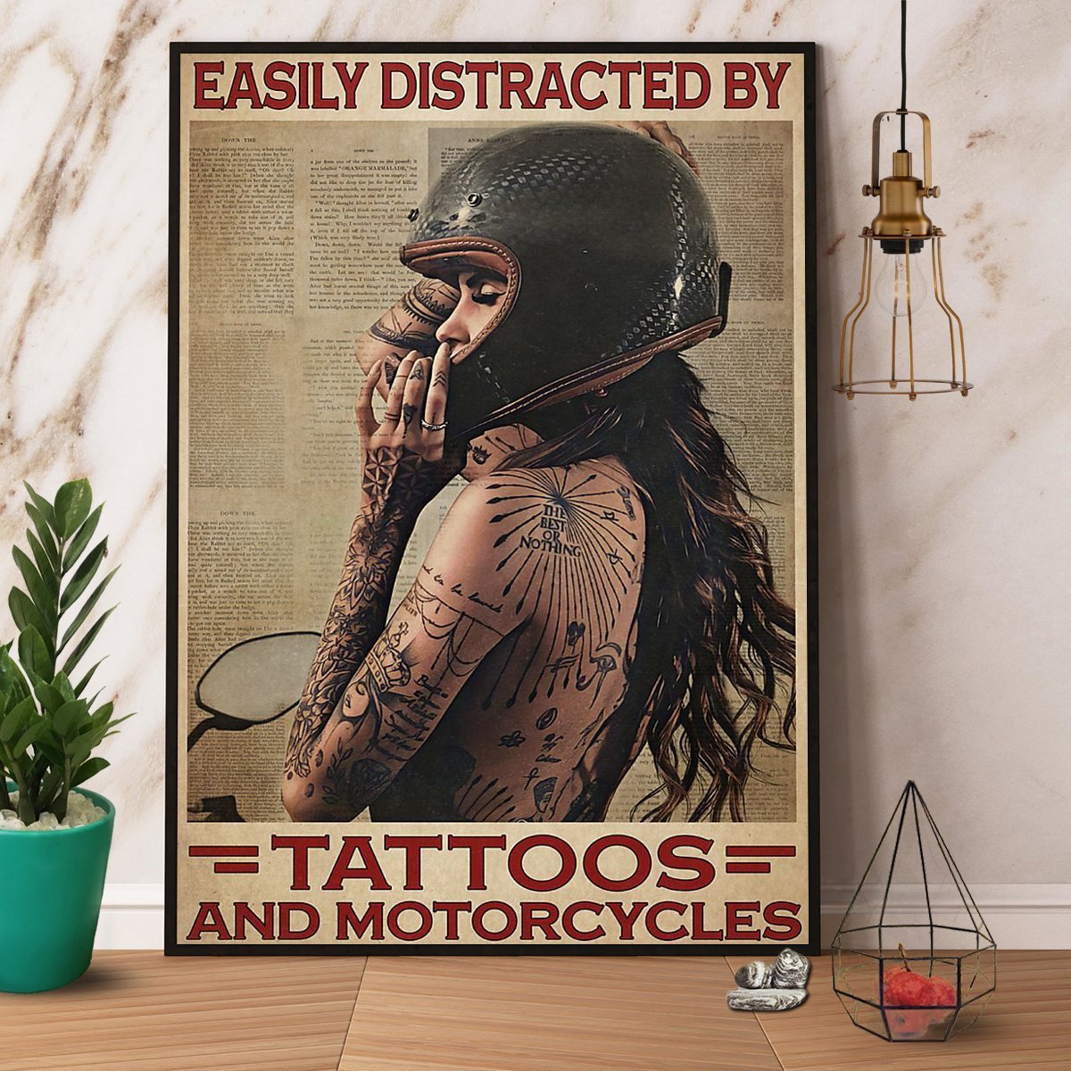 Biker Girl Easily Distracted By Tattoos And Motorcycles Poster No Frame ...