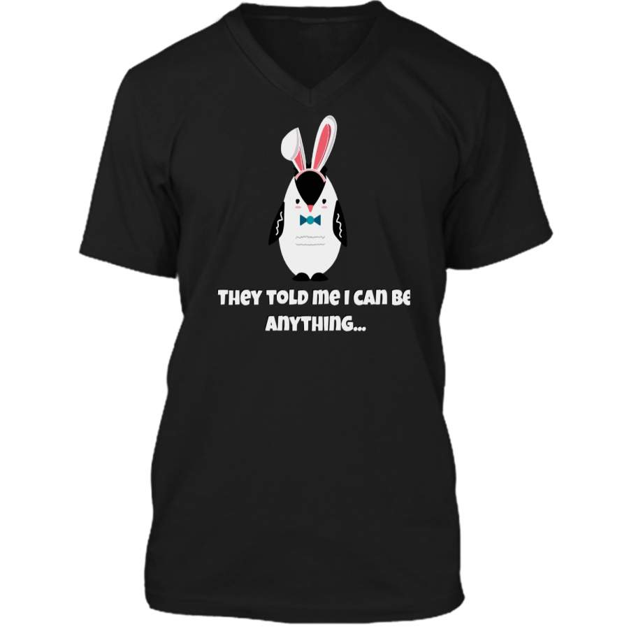 Cute Easter Bunny Penguin Easter T-shirt Mens Printed V-Neck T