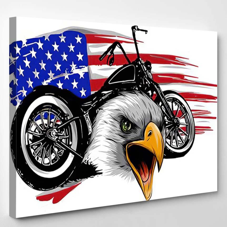 Vector Illustraton Motorcycle Head Eagle American – Eagle Animals Canvas Print