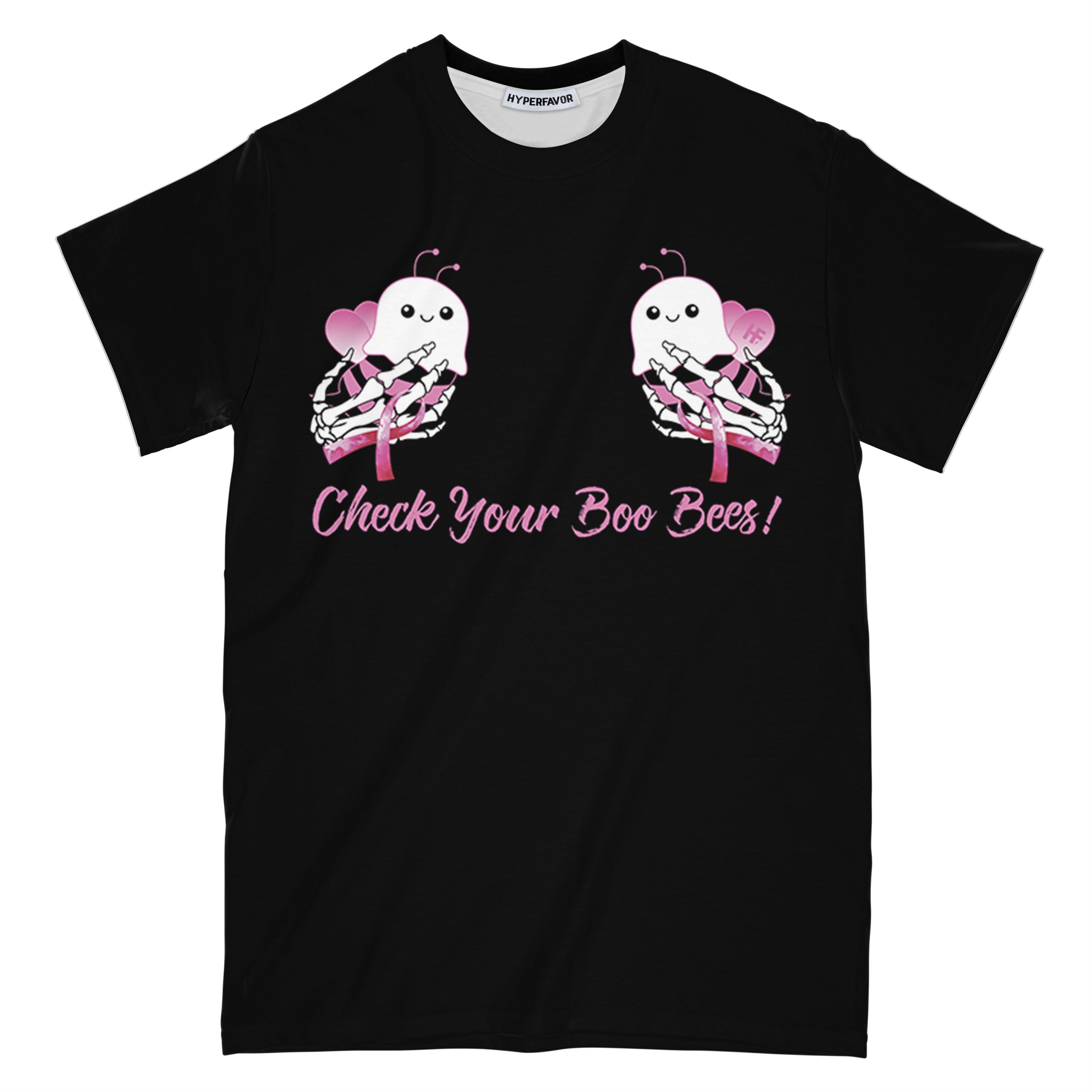 Check Your Boo Bees Wings Breast Cancer Awareness All Over Print T-Shirt, Pink Ribbon Breast Cancer Awareness Shirt