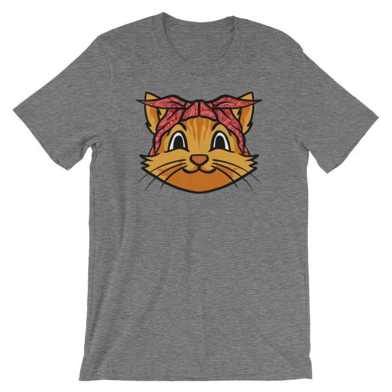 Crushtee Cat With Red Bandana T Shirt | Cute Feline Kitten Shirt | Paisley Pattern Headband Humor | Funny Cat Lover Tee | Cat Head Graphic | Pun Cat Long Sleeve Hoodie