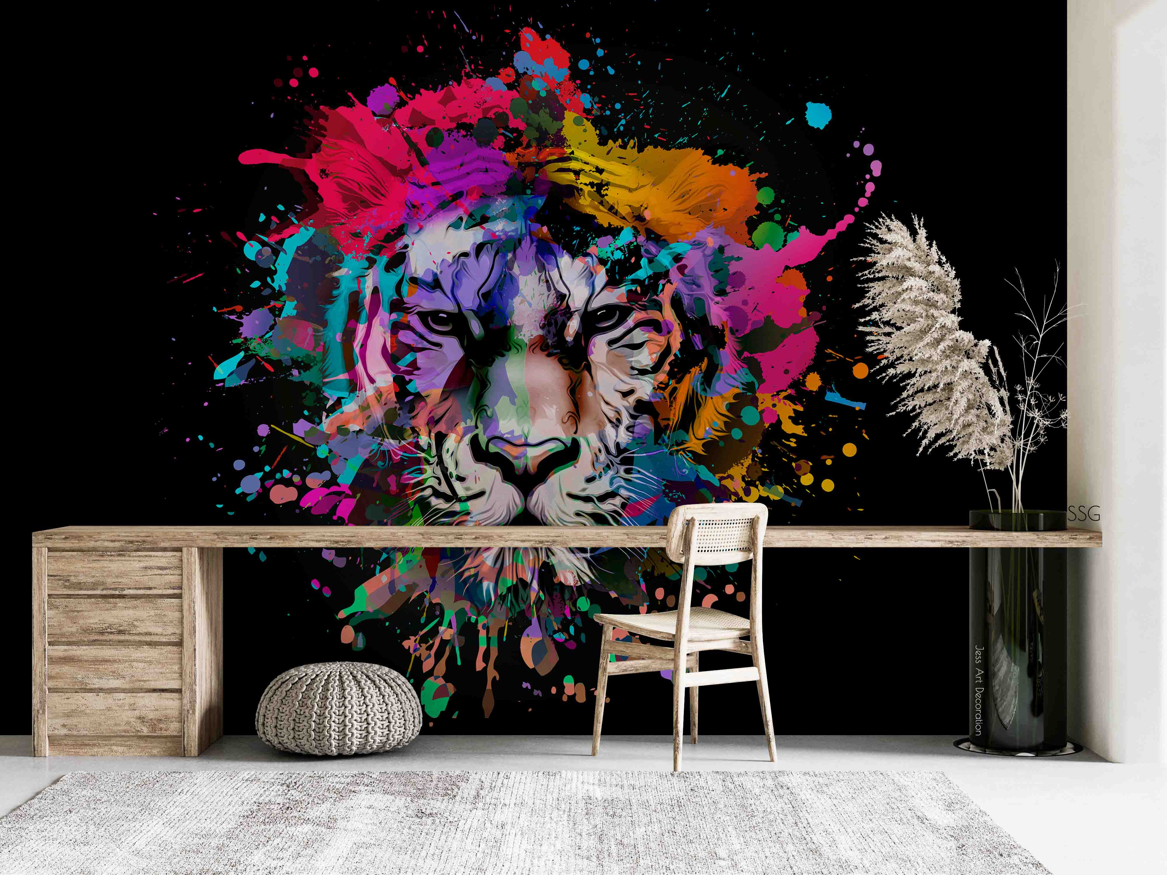 3D Black Lion Graffiti Wall Mural Wallpaper Sww 14