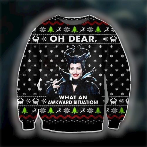 Unifinz Dn Chrsitmas Ugly Sweater Maleficent Oh Dear What An Awkward Situation Christmas Black Sweater 2022