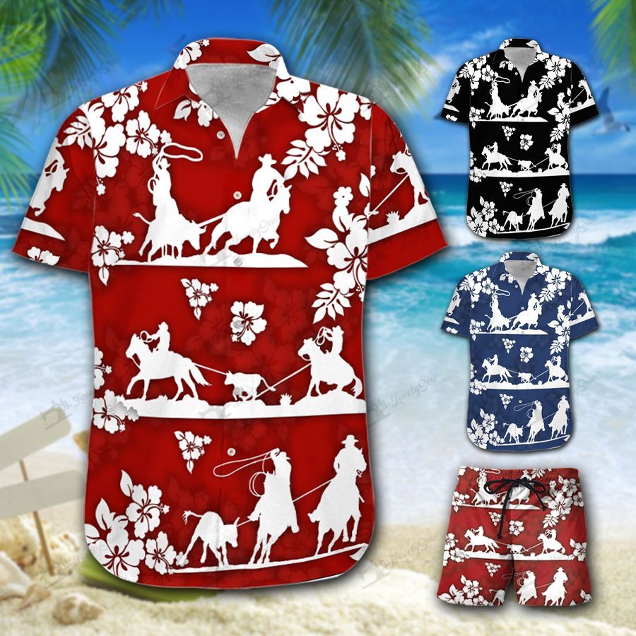 Team Roping Hawaiian Shirt Shorts Ha53007