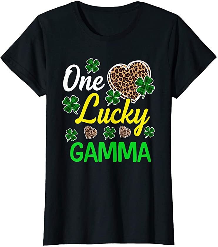 Womens One Lucky Gamma Lucky Shamrock St Patrick’s Day Leopard T-Shirt