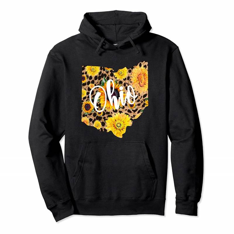 Ohio Sunflower Leopard Print Wildflower State Map Pullover Hoodie, T Shirt, Sweatshirt