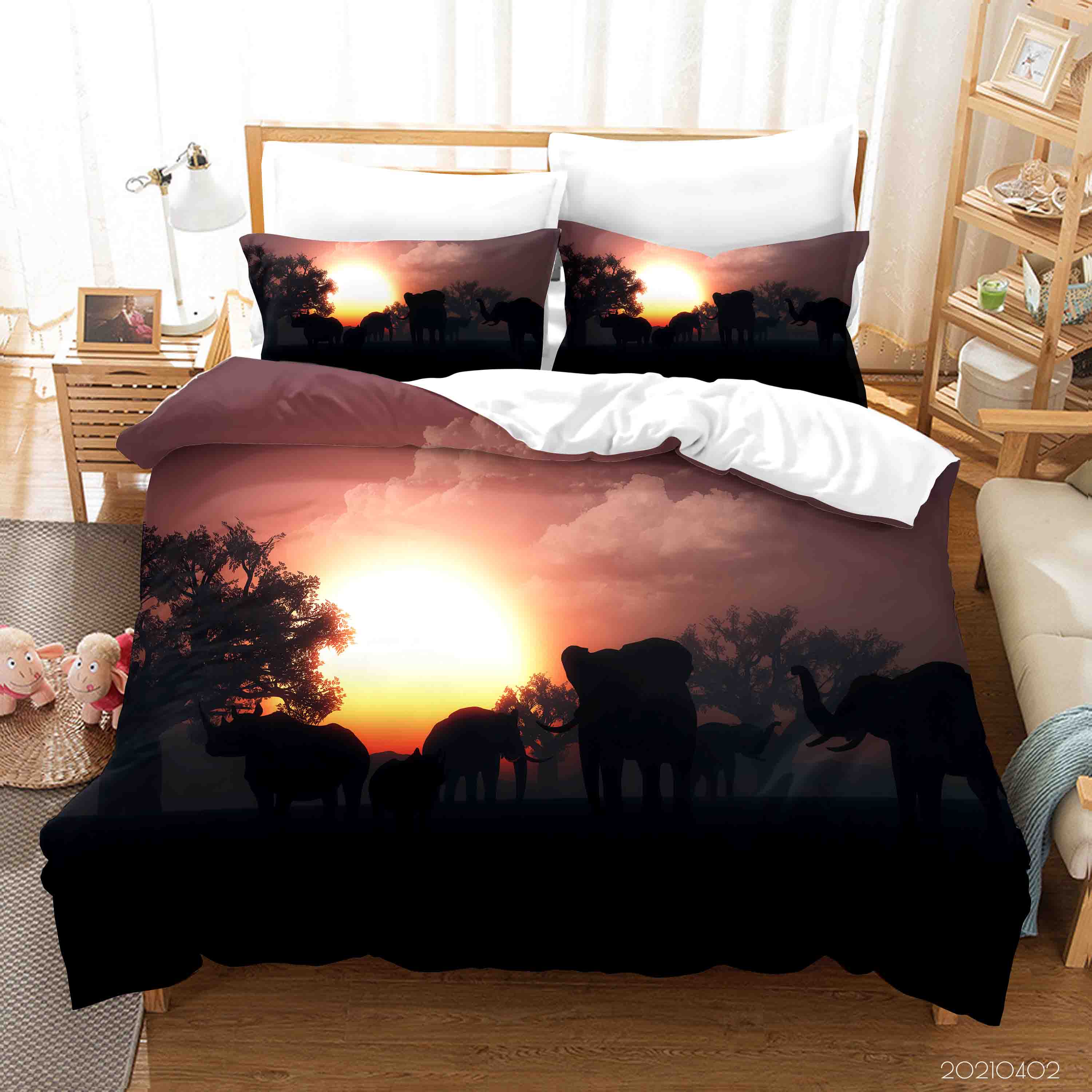 3D Elephant Sunset Sky Forest Wild Quilt Cover Set Bedding Set Duvet Cover Pillowcases Lqh 1